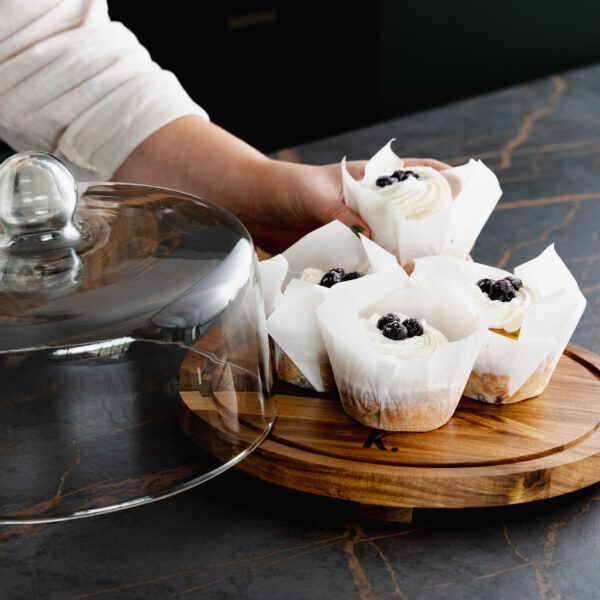 Acacia Cake Display with Glass Dome